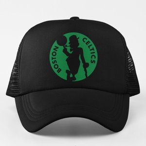 NEW Boston Celtics Mascot Silhouette Logo Foam Trucker Mesh Snapback Hat BLACK